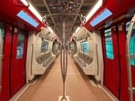 Gujarat Deputy Chief Minister Harsh Sanghavi recently shared pictures of the Surat Metro’s interiors on X.(X/@sanghaviharsh)