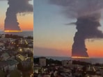 This screen grab taken from on October 6, 2026, shows a fire on a vessel believed to be an oil tanker at the Russian city of Sochi