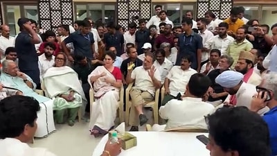 Lok Sabha LoP Rahul Gandhi, Congress MP Priyanka Gandhi Vadra and other INDIA bloc MPs at New Police Line, Kingsway Camp after being detained by Delhi Police during a protest at Akashvani Bhavan against Chief Election Commissioner Gyanesh Kumar, in New Delhi on Tuesday. (ANI Video Grab) Lok Sabha LoP Rahul Gandhi, Congress MP Priyanka Gandhi Vadra and other INDIA bloc MPs at New Police Line, Kingsway Camp after being detained by Delhi Police during a protest at Akashvani Bhavan against Chief Election Commissioner Gyanesh Kumar, in New Delhi on Tuesday. (ANI Video Grab)