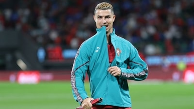 Portugal's forward #07 Cristiano Ronaldo gestures ahead of the UEFA Nations League league phase group A4 football match between Portugal and Wales (AFP)