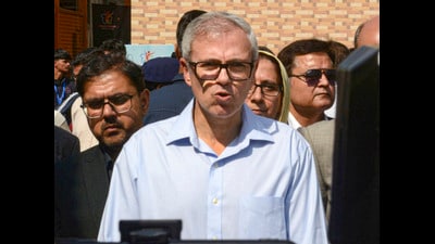 Jammu and Kashmir Chief Minister Omar Abdullah addresses the media after inaugurating sports projects at Gindun Stadium, in Srinagar, Jammu and Kashmir, Wednesday. (PTI) Jammu and Kashmir Chief Minister Omar Abdullah addresses the media after inaugurating sports projects at Gindun Stadium, in Srinagar, Jammu and Kashmir, Wednesday. (PTI)