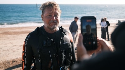 British adventurer Karl Bushby arriving on a beach near Dover, southern England. (AFP) British adventurer Karl Bushby arriving on a beach near Dover, southern England. (AFP)