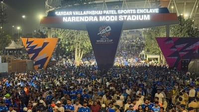 Fans congregate outside the Narendra Modi Stadium in Ahmedabad. (PTI) Fans congregate outside the Narendra Modi Stadium in Ahmedabad. (PTI)
