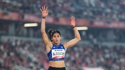 India's Shaili Singh competes in the women's long jump final at the Asian Games in Nagoya, Sunday, Sept. 27 (AP) India's Shaili Singh competes in the women's long jump final at the Asian Games in Nagoya, Sunday, Sept. 27 (AP)