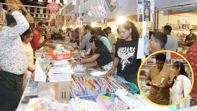 Buyers at the National Book Fair underway at Balrampur Garden. (Inset) Author Divya Prakash Dubey signing books at the event (Photos: HT) Buyers at the National Book Fair underway at Balrampur Garden. (Inset) Author Divya Prakash Dubey signing books at the event (Photos: HT)