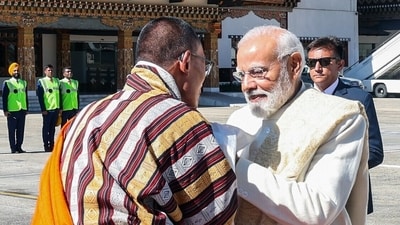 Prime Minister Narendra Modi greets Bhutan's Prime Minister Tshering Tobgay on his arrival , in Thimphu, Bhutan. (DPR PMO) Prime Minister Narendra Modi greets Bhutan's Prime Minister Tshering Tobgay on his arrival , in Thimphu, Bhutan. (DPR PMO)