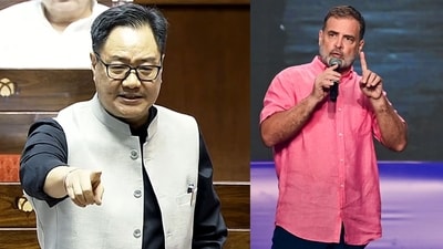 Union parliamentary affairs minister Kiren Rijiju and LoP Rahul Gandhi. Union parliamentary affairs minister Kiren Rijiju and LoP Rahul Gandhi.