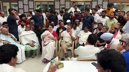 Lok Sabha LoP Rahul Gandhi, Congress MP Priyanka Gandhi Vadra and other INDIA bloc MPs at New Police Line, Kingsway Camp after being detained by Delhi Police during a protest at Akashvani Bhavan against Chief Election Commissioner Gyanesh Kumar, in New Delhi on Tuesday. (ANI Video Grab)