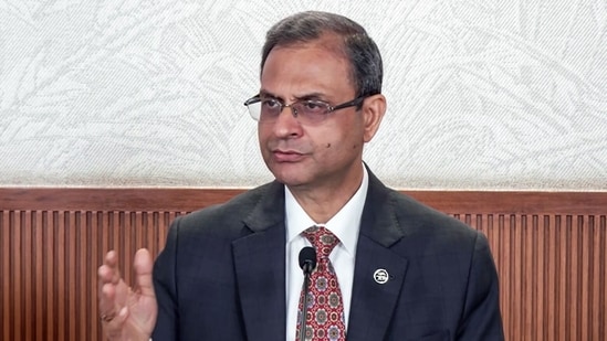 Reserve Bank of India (RBI) Governor Sanjay Malhotra addresses a press conference on its Monetary Policy announcement and repo rate hike from 5.25% to 5.50%.