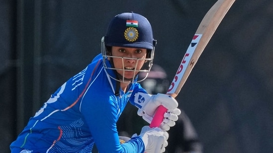 India's Smriti Shriniwas Mandhana bats during the women's gold medal T20 cricket game between India and Sri Lanka at the Asian Games