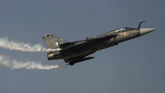 An Indian Air Force HAL Tejas performs during the Dubai Air Show in Dubai, United Arab Emirates, Tuesday, Nov. 18, 2025. (AP Photo/Fatima Shbair)
