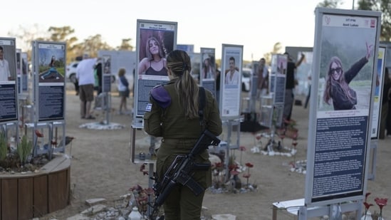 Visitors at the Nova music festival memorial site on the third anniversary of the Hamas attack near Kibbutz Reim, southern Israel, on Wednesday, Oct. 7.