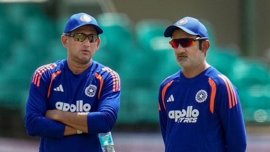 Colombo: India's Coach Gautam Gambhir, right, with Chief Selector Ajit Agarkar. (PTI)