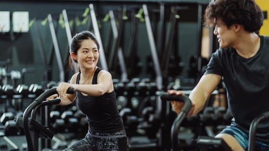 The heart rate elevates during a strenuous workout.