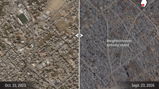 Satellite imaged of Rafah, three years apart. (Planet Labs PBC / Graphic: Phil Holm)