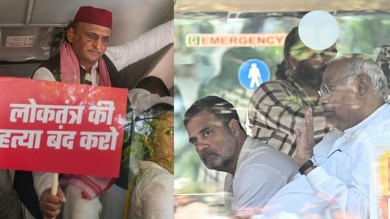 Samajwadi Party chief Akhilesh Yadav was absent from INDIA bloc meeting at a restaurant in Delhi on Wednesday. (PTI/AFP)