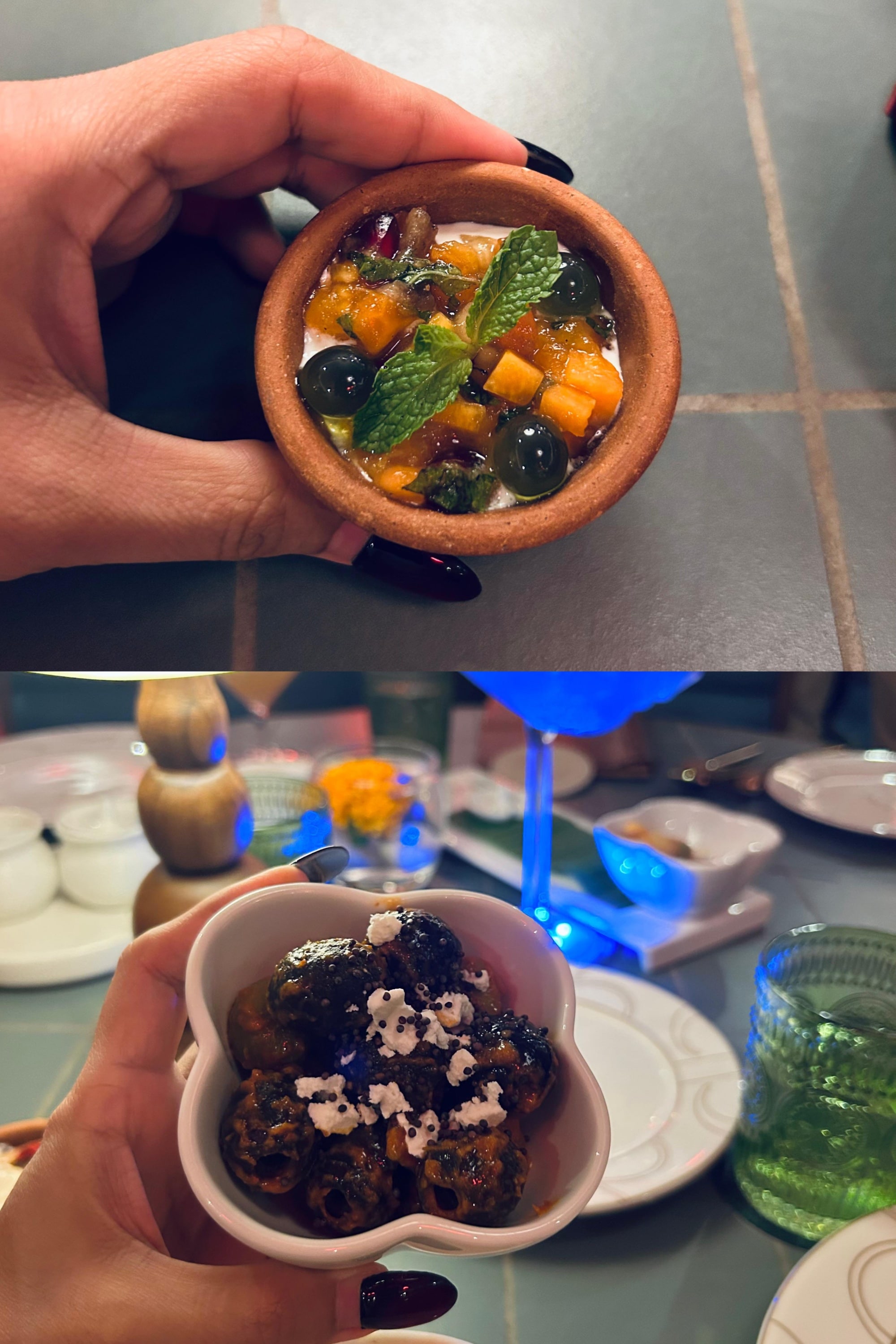 Amuse-bouche served in a clay kulhad and a bowl of spiced pickled olives. (Pics: Sanya Panwar) Amuse-bouche served in a clay kulhad and a bowl of spiced pickled olives. (Pics: Sanya Panwar)