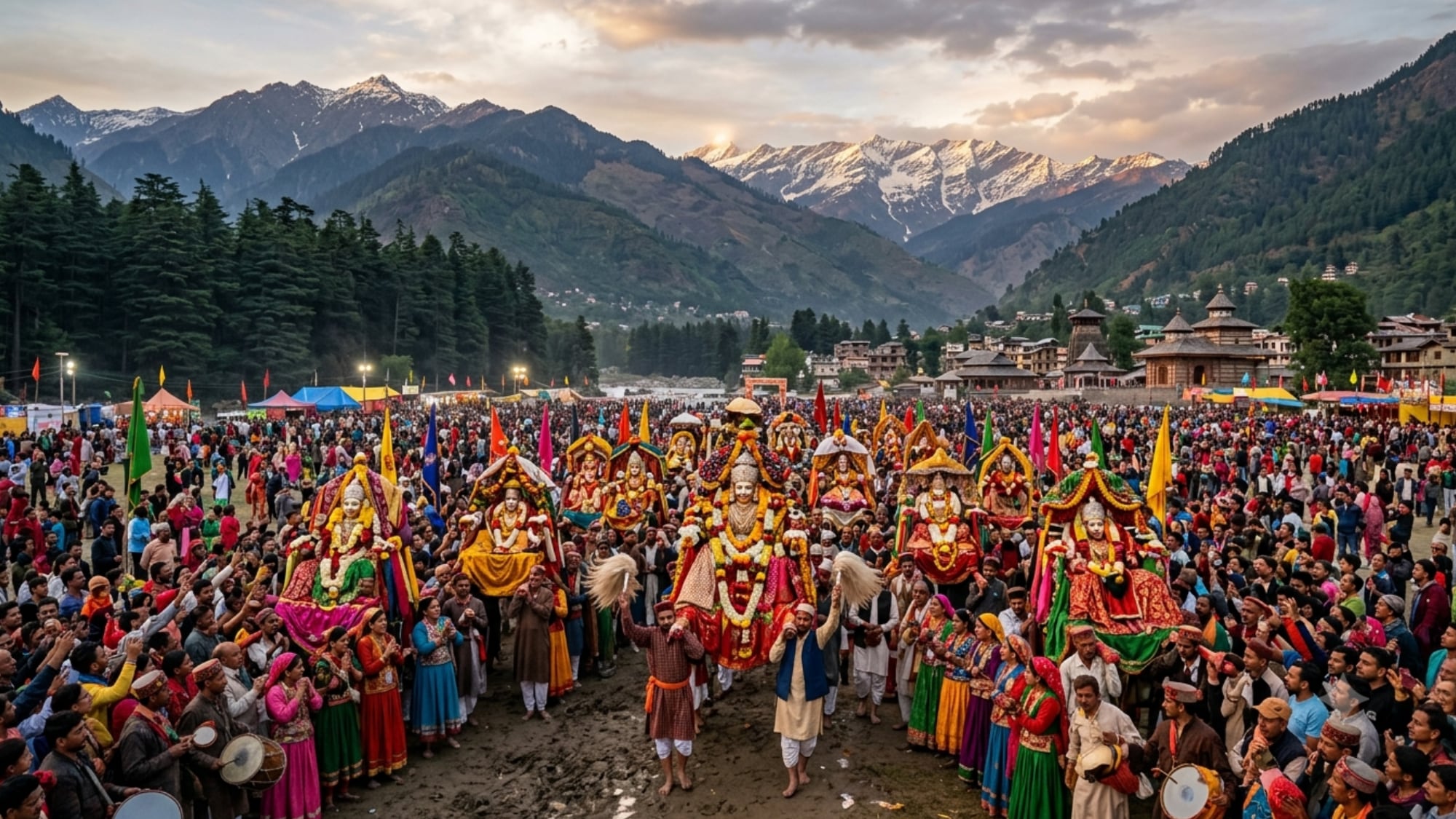 Kullu Dussehra is marked by a gathering of local deities. (Representational image generated using AI) Kullu Dussehra is marked by a gathering of local deities. (Representational image generated using AI)