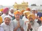 AICC in-charge of Punjab affairs Sachin Pilot and newly appointed state Congress president Pargat Singh along with party leaders paying obeisance at Golden Temple in Amritsar on Thursday. (Sameer Sehgal/HT)