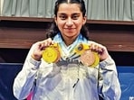 Aishwin Kaur with her medals. (HT)