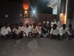 Congress councillors staging a sit-in outside the mayor’s residence in Ludhiana on Wednesday. (HT Photo)