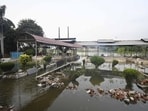 Floodwaters entered the cremation site on Wednesday (Deepak Gupta/HT Photo)