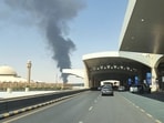 Smoke rising near Riyadh airport on September 19. The latest attacks come amid a wider escalation involving the Iran-backed Houthis and Saudi Arabia. 