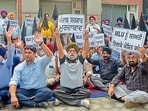 Industrialists protest in Ludhiana on Thursday. (Gurpreet Singh/HT)