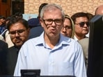 Jammu and Kashmir Chief Minister Omar Abdullah addresses the media after inaugurating sports projects at Gindun Stadium, in Srinagar, Jammu and Kashmir, Wednesday. (PTI)