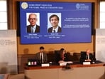 Henri Kagan and Kenso Soai are awarded the 2026 Nobel Prize in Chemistry during a press conference at the Royal Swedish Academy of Sciences in Stockholm, Sweden, October 7
