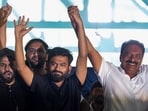 CJP protest highlights: Cockroach Janta Party (CJP) founder Abhijeet Dipke, actor-activist Prakash Raj and others during the 'people's tribunal' protest, organised by various civil society groups against the Special Intensive Revision (SIR) of electoral rolls, at Freedom Park in Bengaluru, Thursday, Oct. 8, 2026.