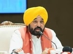 Punjab chief minister Bhagwant Mann at the press conference in Chandigarh on Thursday after launching HUNAR – Hub for Upskilling, Networking and Access to Rozgar – a platform for connecting students, institutes, and employers to facilitate industry hiring. (HT Photo)