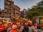 Rescuers at the collapse site in Seemapuri. (HT PHOTO)