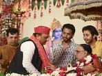 Samajwadi Party national president Akhilesh Yadav during a religious event in Ayodhya on Thursday. (PTI PHOTO)