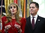 Susan Dell, wife of Michael Dell, left, and Michael Dell, chairman and chief executive officer of Dell Inc., during an announcement on Trump Accounts in the Oval Office of the White House in Washington, DC, US, on Wednesday, Oct. 7, 2026. (Bloomberg)