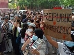 Lady Shri Ram College students hold a "Call for Solidarity March" over the gang rape of a minor near Aastha Kunj at National Park, in New Delhi.