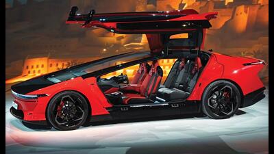 Ceer’s Exobot cars have nearly three-metre-long rear-hinged doors inspired by the wings of the Shaheen falcon. Ceer’s Exobot cars have nearly three-metre-long rear-hinged doors inspired by the wings of the Shaheen falcon.
