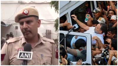 Several police personnel described their experiences during India bloc's protest in Delhi. (ANI/PTI) Several police personnel described their experiences during India bloc's protest in Delhi. (ANI/PTI)