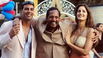 Nana Patekar in Welcome with Akshay Kumar and Katrina Kaif. Nana Patekar in Welcome with Akshay Kumar and Katrina Kaif.