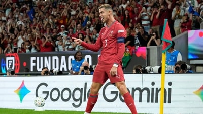 Portugal's Cristiano Ronaldo reacts after scoring a goal which was then disallowed after a VAR check during the Nations League soccer match between Portugal and Wales (AP Photo/Armando Franca) Portugal's Cristiano Ronaldo reacts after scoring a goal which was then disallowed after a VAR check during the Nations League soccer match between Portugal and Wales (AP Photo/Armando Franca)