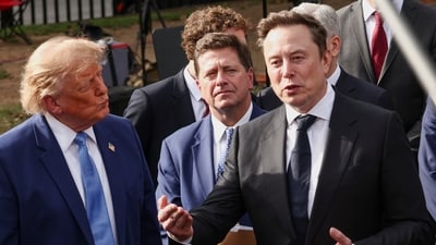 SpaceX AI Founder and CEO Elon Musk speaks to the media and US President Donald Trump listens at the White House driveway following a luncheon for tech leaders in the East Room, in Washington, D.C., US, September 29, 2026. (REUTERS) SpaceX AI Founder and CEO Elon Musk speaks to the media and US President Donald Trump listens at the White House driveway following a luncheon for tech leaders in the East Room, in Washington, D.C., US, September 29, 2026. (REUTERS)