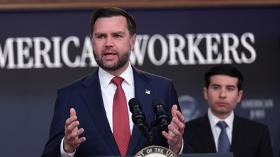 JD Vance (in picture) said at the White House press briefing that Microsoft is a 'great American company', but it needs to hire 'great American workers'. (AP Photo) JD Vance (in picture) said at the White House press briefing that Microsoft is a 'great American company', but it needs to hire 'great American workers'. (AP Photo)