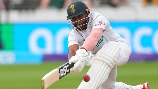 South Africa's captain Temba Bavuma plays a shot. (AP)
