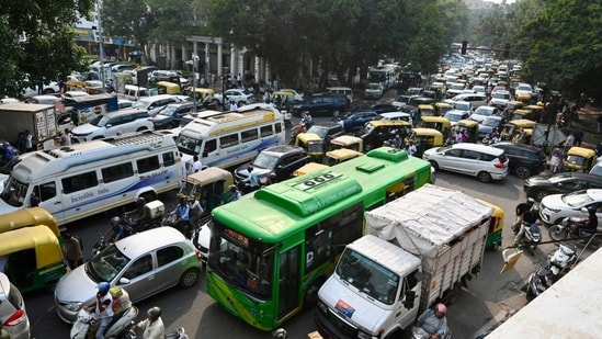According to the traffic police, restrictions have been imposed at three key points around Rajghat. (Photo by Raj K Raj/ Hindustan Times)