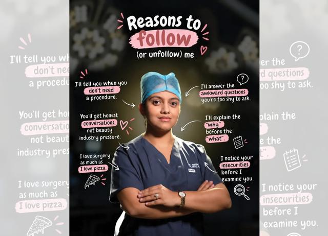Plastic surgeon Dr Birva Shah posts hot takes about her profession. (INSTAGRAM/@THEDIVAINSCRUBS) Plastic surgeon Dr Birva Shah posts hot takes about her profession. (INSTAGRAM/@THEDIVAINSCRUBS)