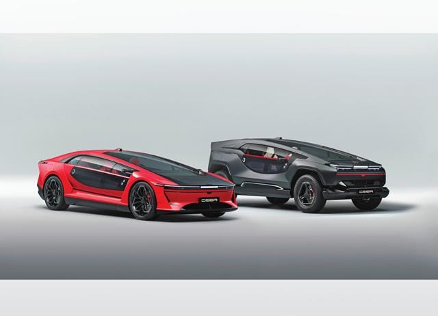 The triangular wedge shape of both the sedan and the SUV borrows from traditional Najdi architecture.