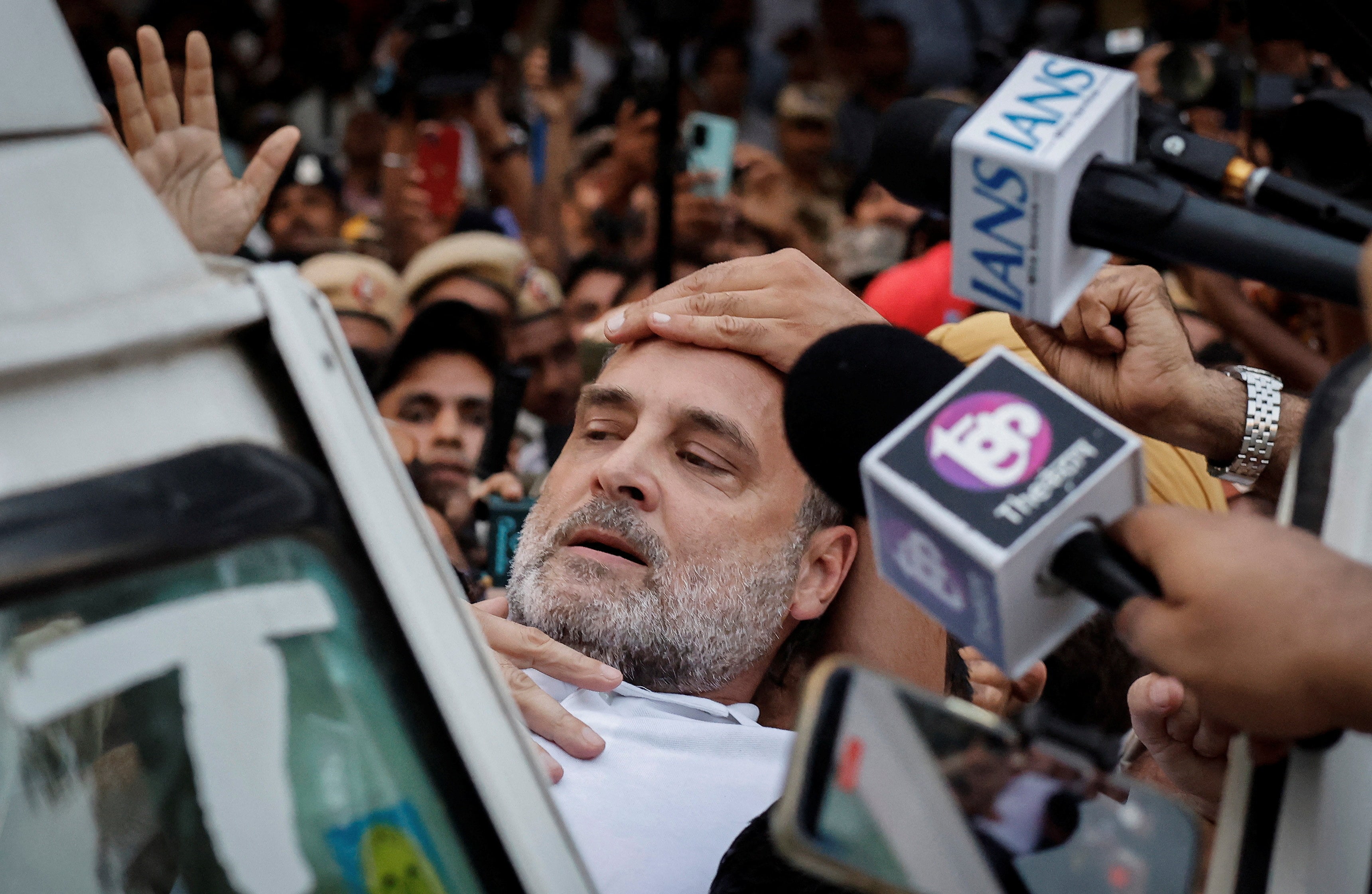 Police detain Indian opposition leader Rahul Gandhi, during a protest organized by opposition parties demanding the resignation of Chief Election Commissioner Gyanesh Kumar, in New Delhi. (REUTERS)