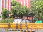 Security tightened, barricades put up at Jantar Mantar, Tolstoy Marg and Janpath areas, in view of a call for protest by the CJP on October 10, in New Delhi.