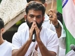 Cockroach Janta Party (CJP) founder Abhijit Dipke speaks during a protest seeking Chief Election Commissioner Gyanesh Kumar's resignation.
