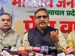 BJP’s state media in-charge and Shri Naina Devi MLA Randhir Sharma during a press confernce in Shimla.
